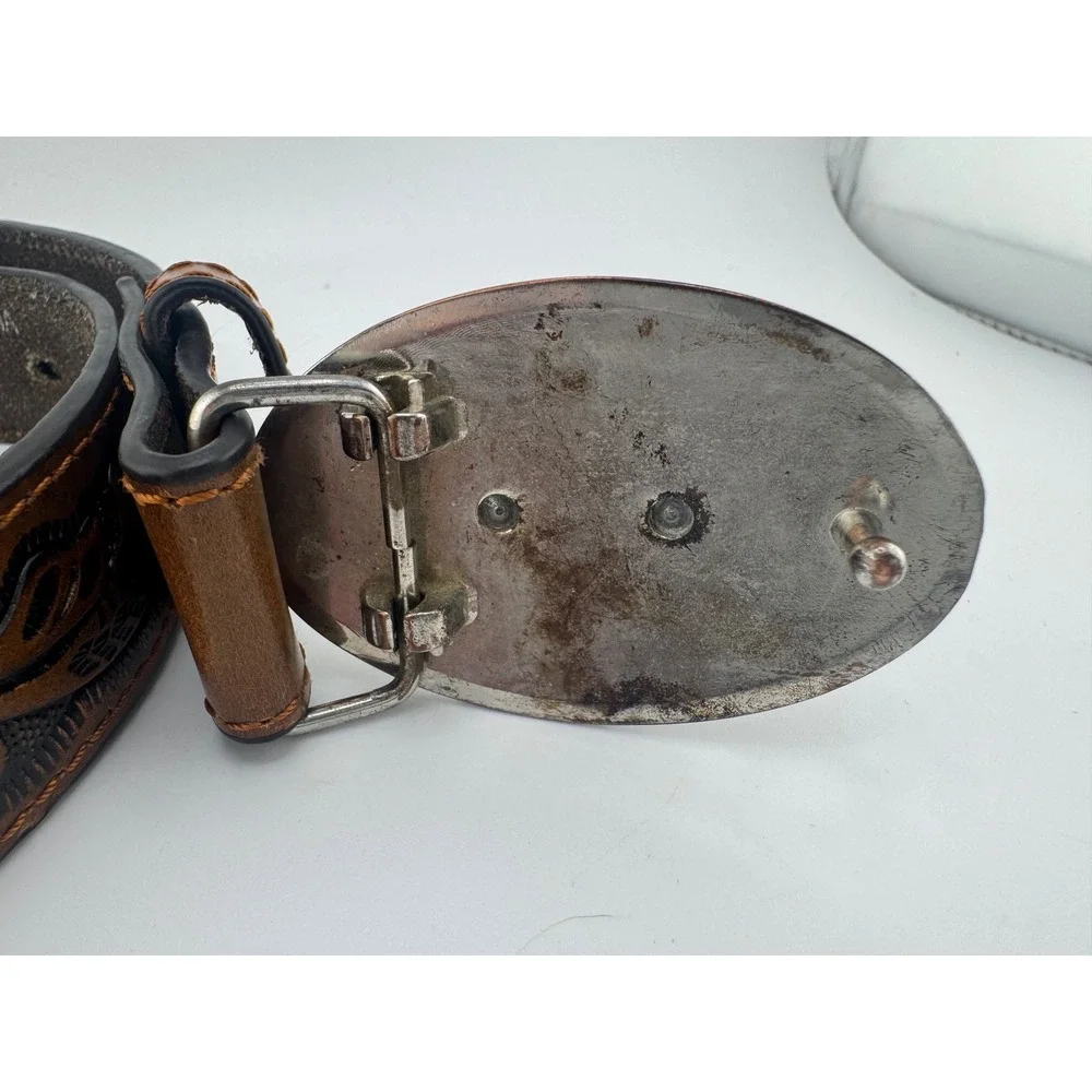 Nocona‎ Brown Tooled Leather Bull Rider Western Belt Size 26 N4410402